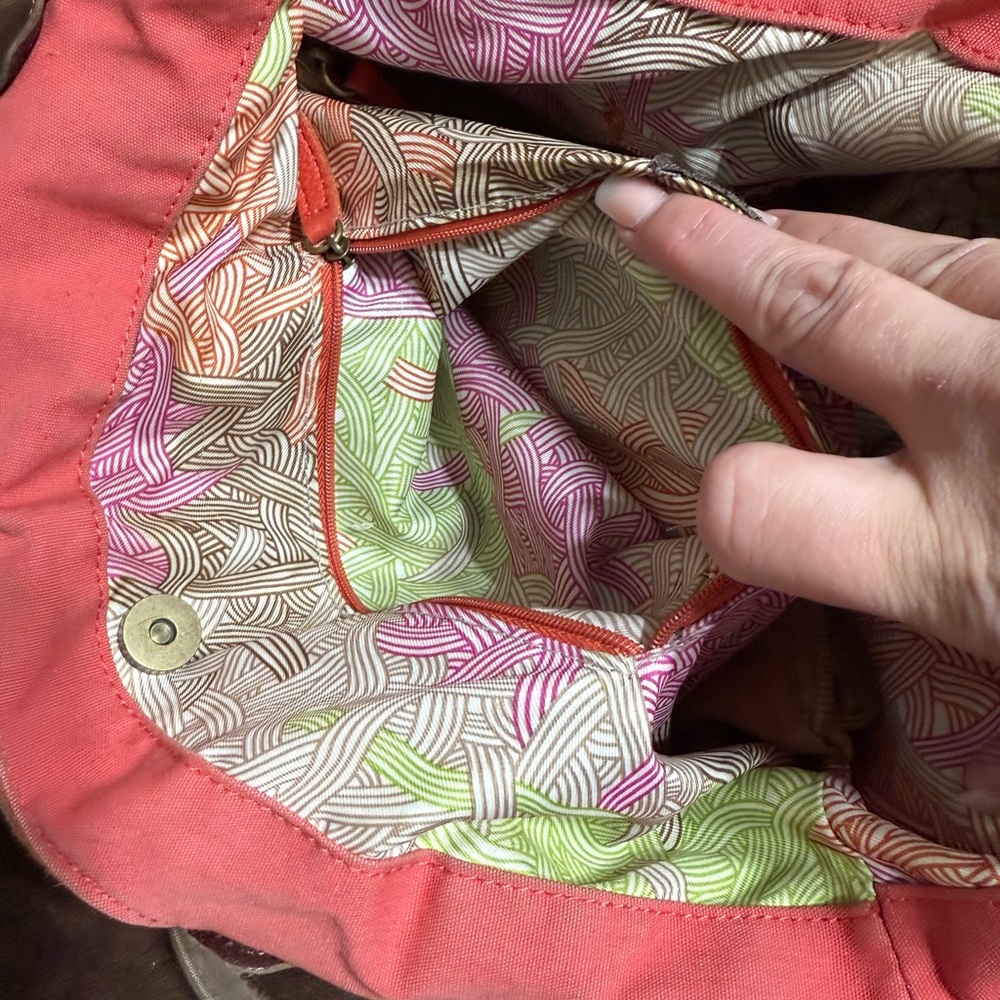 Dark Coral Hobo Bag with Leather Handles - Picture 6 of 11